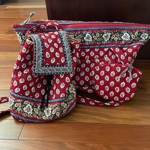 3 piece Red leaf Vera Bradley retired set- tote, backpack & waterproof case